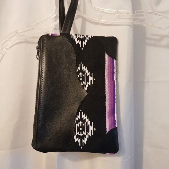 New Western theme Faux leather Clutch Wristlet Black Purple wallet envelope bag - Picture 4 of 7